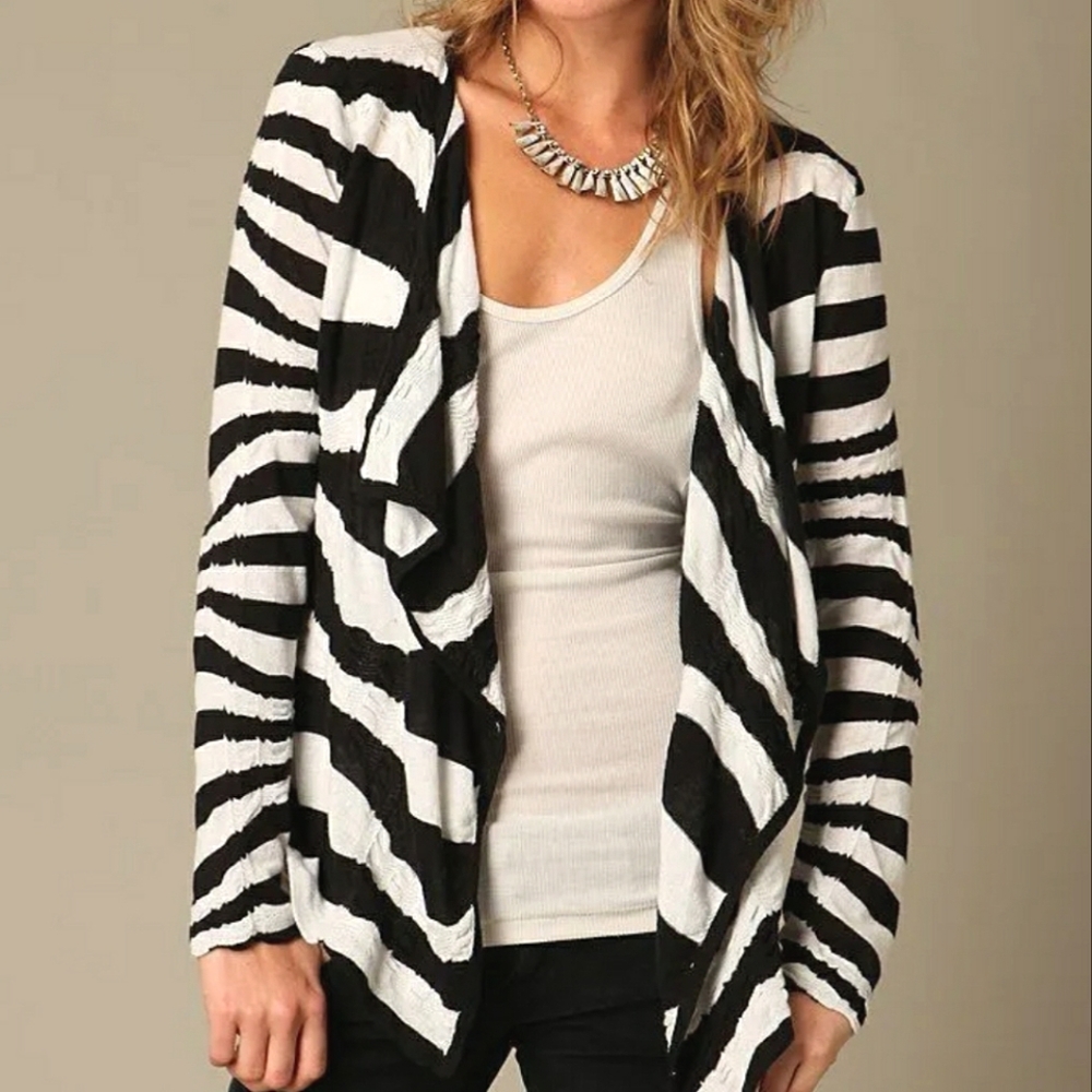 Free People Commotion Striped Crinkle Cardigan, Size Medium